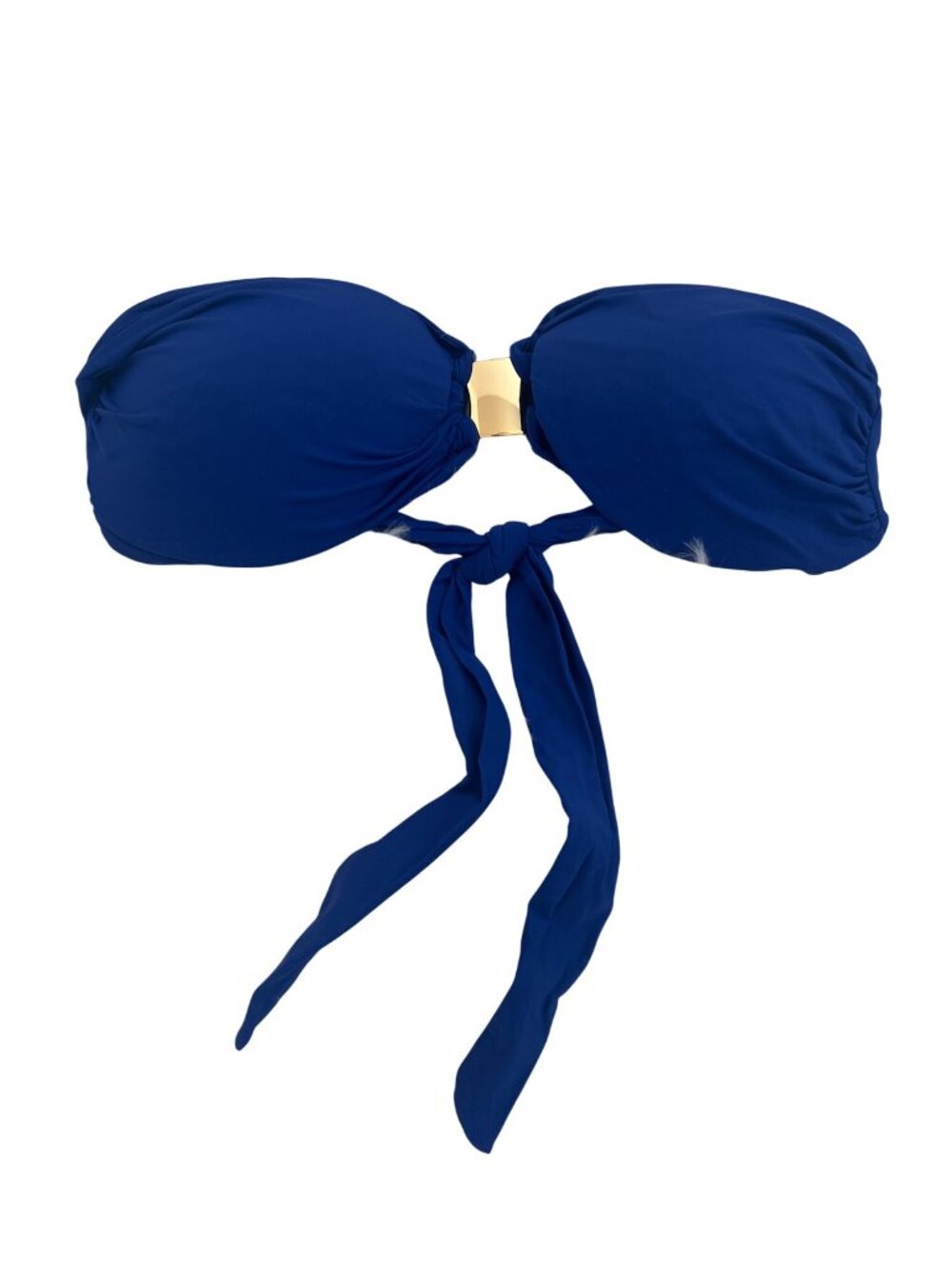 Blue Bandeau Bikini Top With Gold Center Accent Strapless